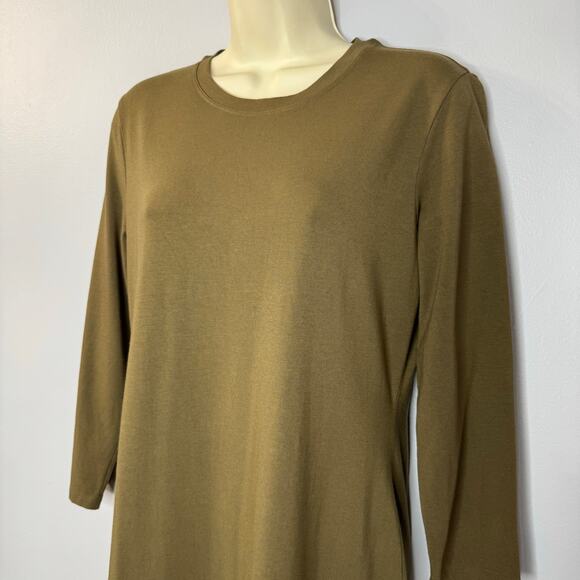 THEORY Button-Hem Ranmire Knit Midi Dress Faded Army Green Casual Wardrobe Sz L - Picture 6 of 10